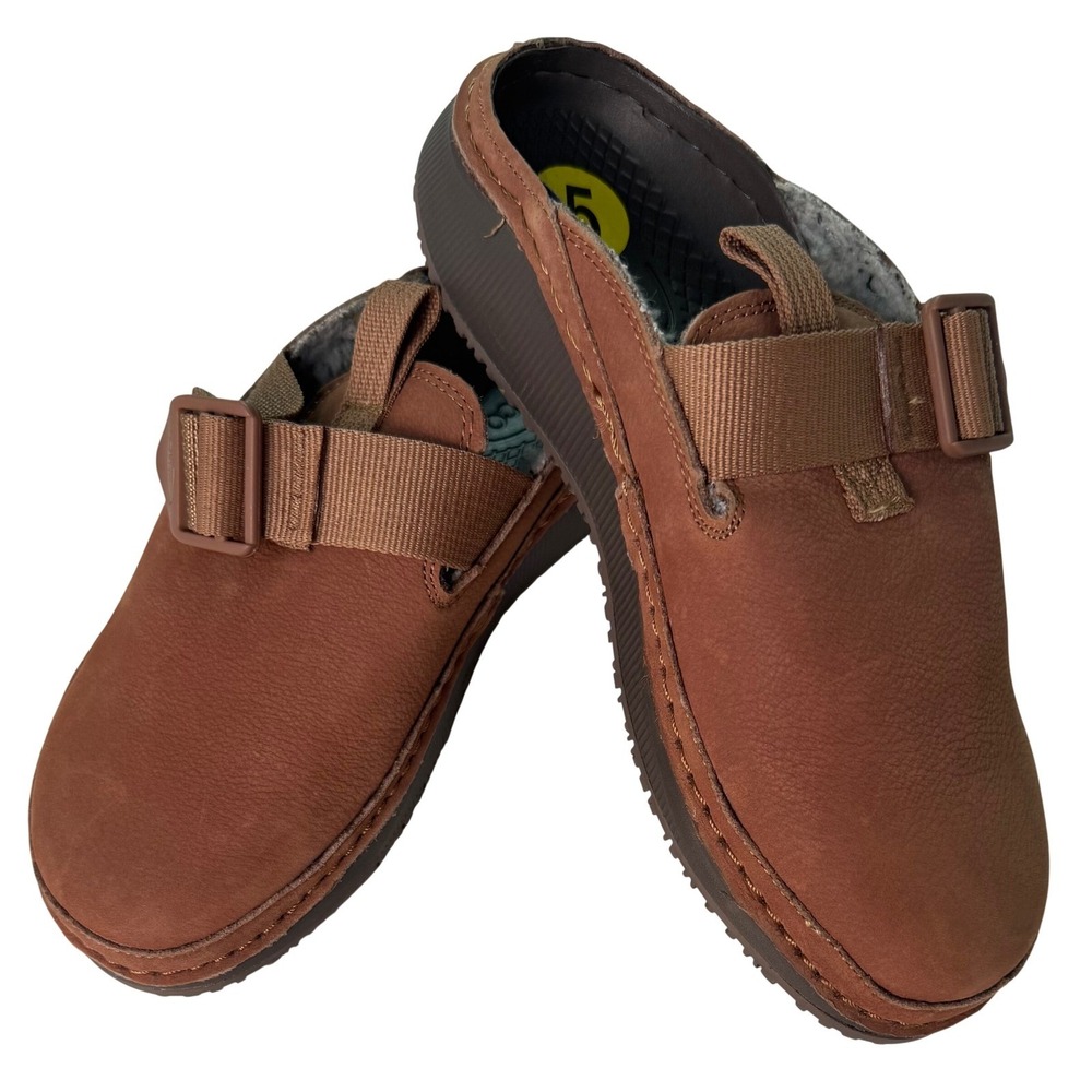 Chaco Paonia Clog Teak Leather Fleece Lined Slip On Shoes JCH109216 Womens 5